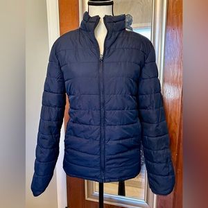 Gap reversible puffer coat Dark Navy blue on one side Blue camo on the other